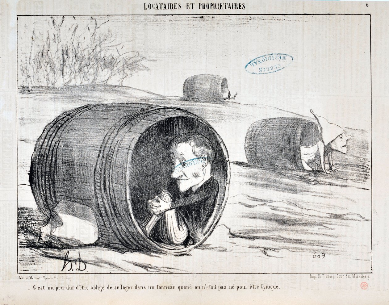 Konstverk av Honore Daumier (1808-1879) Charivari från 1854: Serie TENNIQUES ET OWNIRES "C