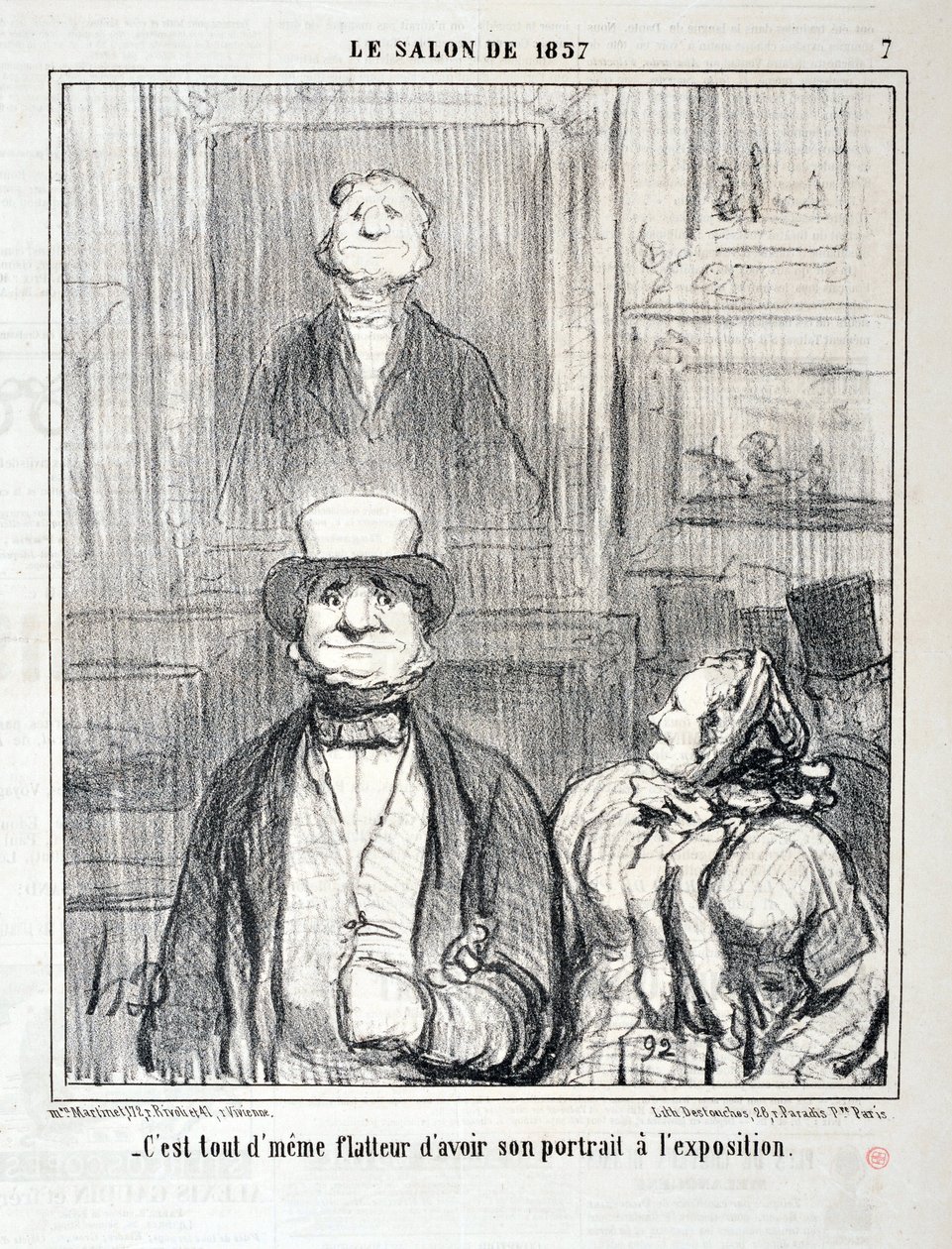 Konstverk av Honore Daumier (1808-1879). Charivari är från 1857: Serie SALON DE 1857 "- Det är fortfarande smickrande att ha hans porträtt på utställningen" MUSEE DES BEAUX ARTS - PALAIS LONGCHAMP, MARSEILLE av Honoré Daumier