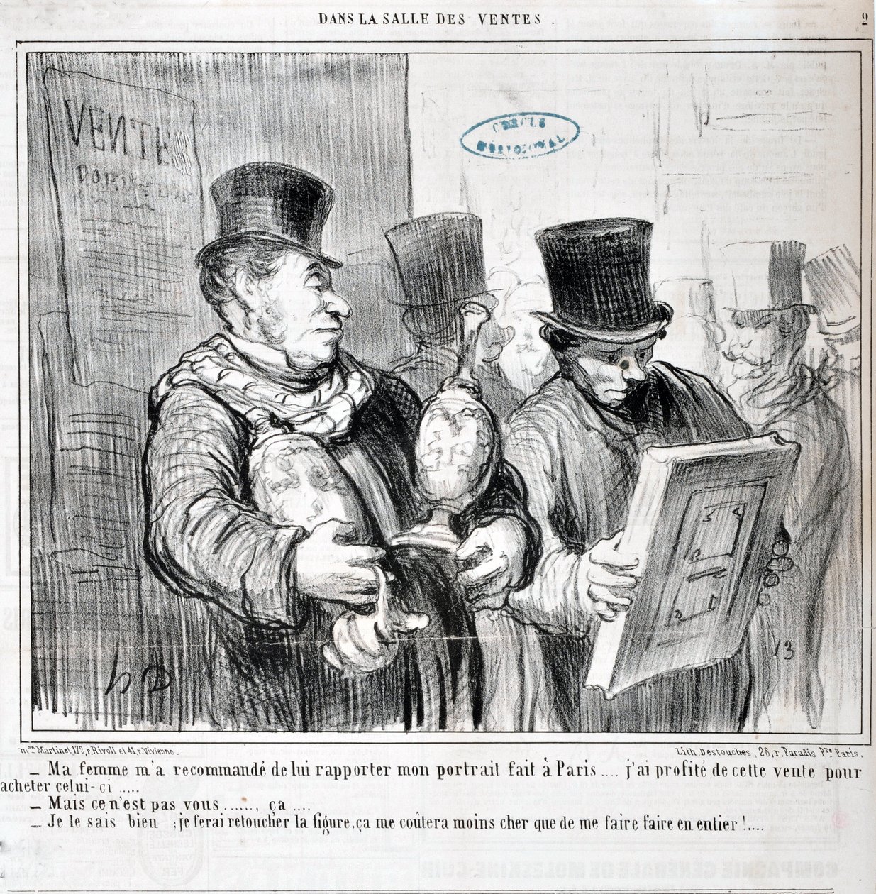 Konstverk av Honore Daumier (1808-1879). Charivari är från 1859: Serie I REA "" - Min fru rekommenderade mig att ta med mig mitt porträtt gjorda i Paris... Jag utnyttjade denna rea för att köpa den här... -Men det är inte du... ca. .. - Jag vet det, jag sk av Honoré Daumier