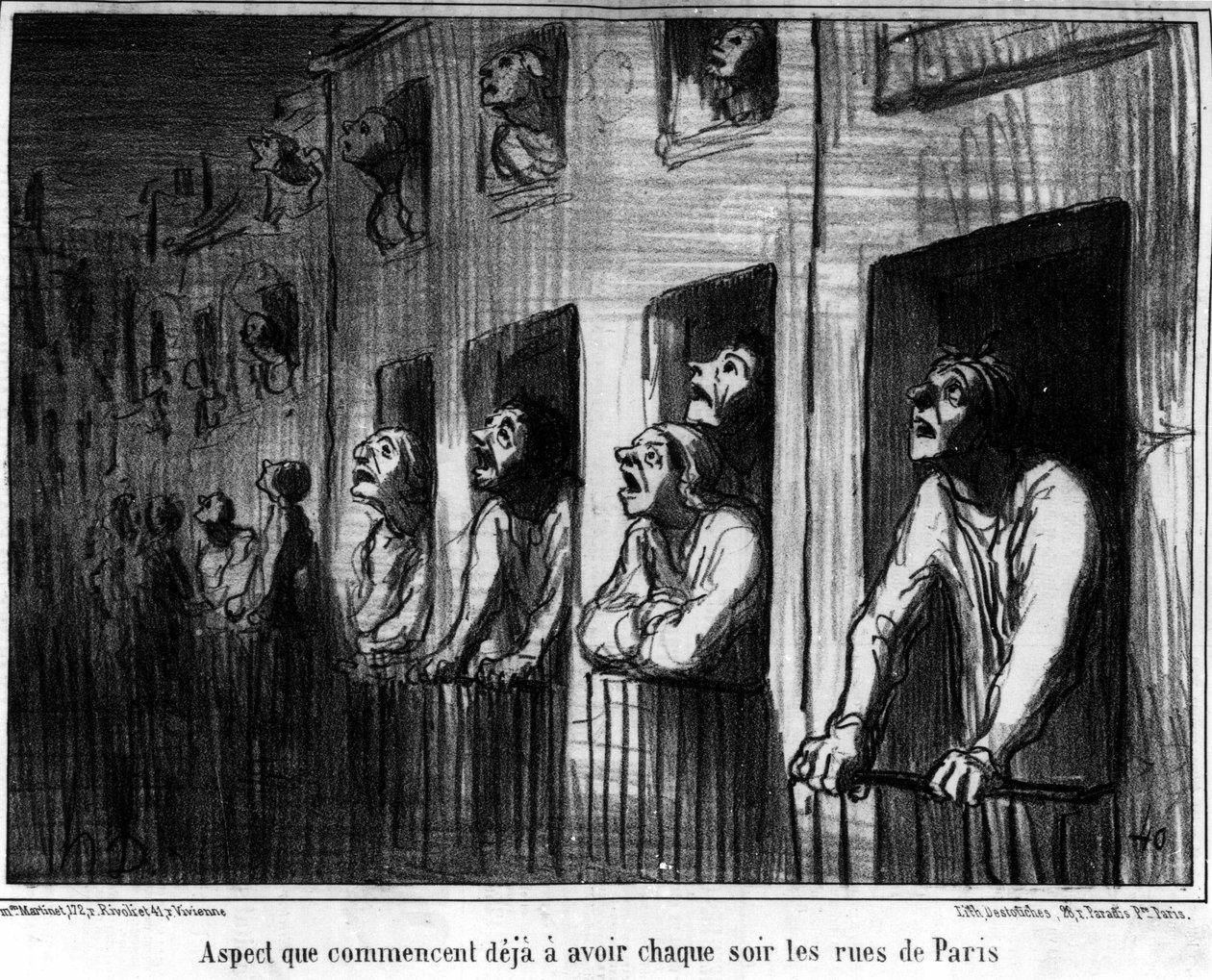 Aspekt som Paris gator redan börjar få varje kväll, karikatyr om kometen 1857 av Honore Daumier (1808-1879). “Charivari” av Honoré Daumier