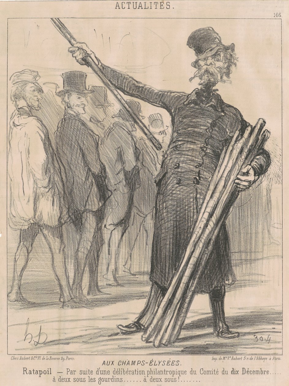 På Champs-Elysées, Ratapoil. Som ett resultat av en filantropisk överläggning [sic] av kommittén den tionde december...två cent till klubben...två cent... av Honoré Daumier