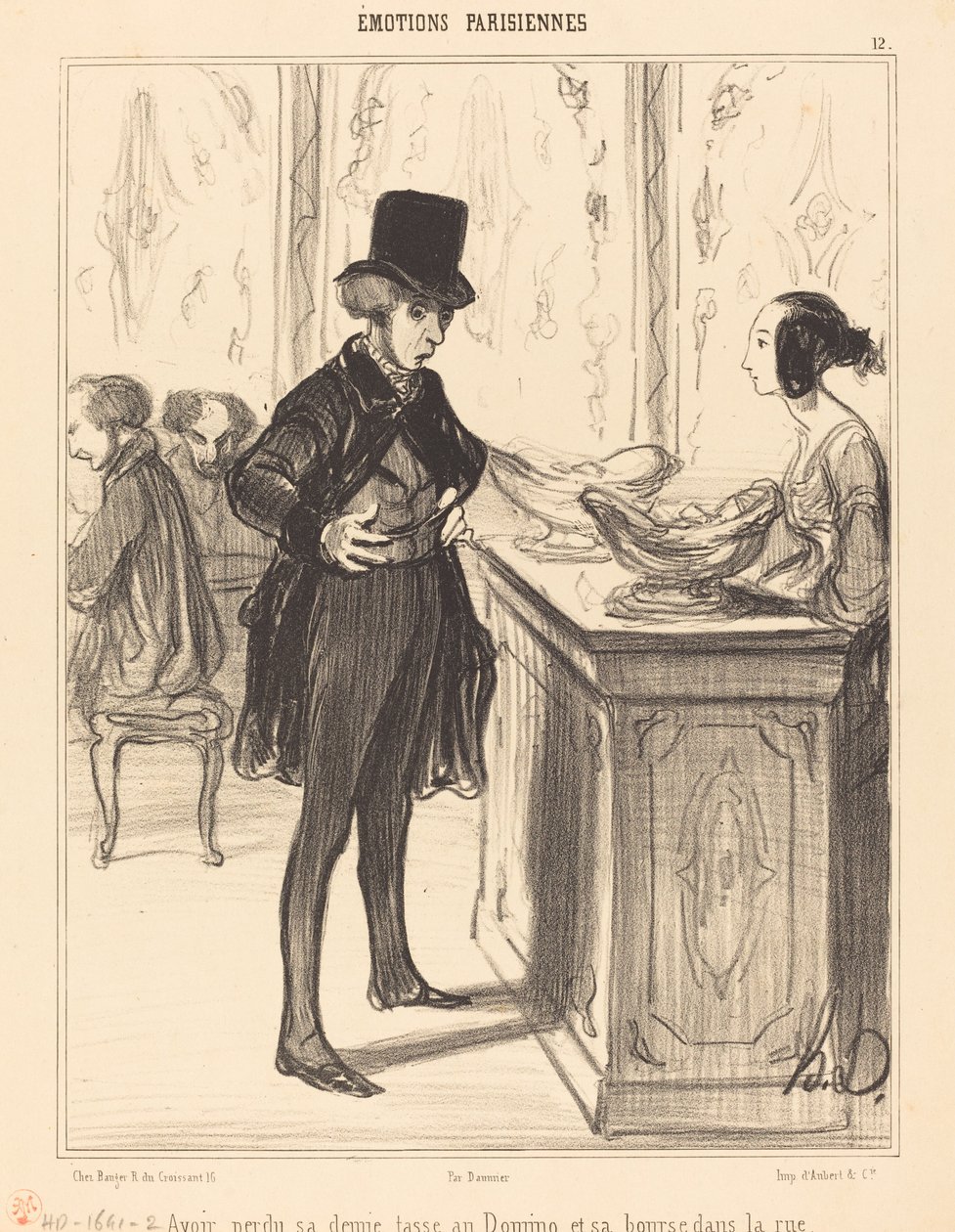 Efter att ha tappat sin halva kopp på Domino och sin handväska på gatan av Honoré Daumier