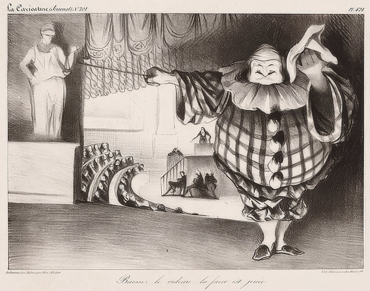 Sänk ridån, Farsen spelas / Senkt den Vorhang, die Posse ist (även: La Caricature nr 201, 11.09.1834). 1834 av Honoré Daumier
