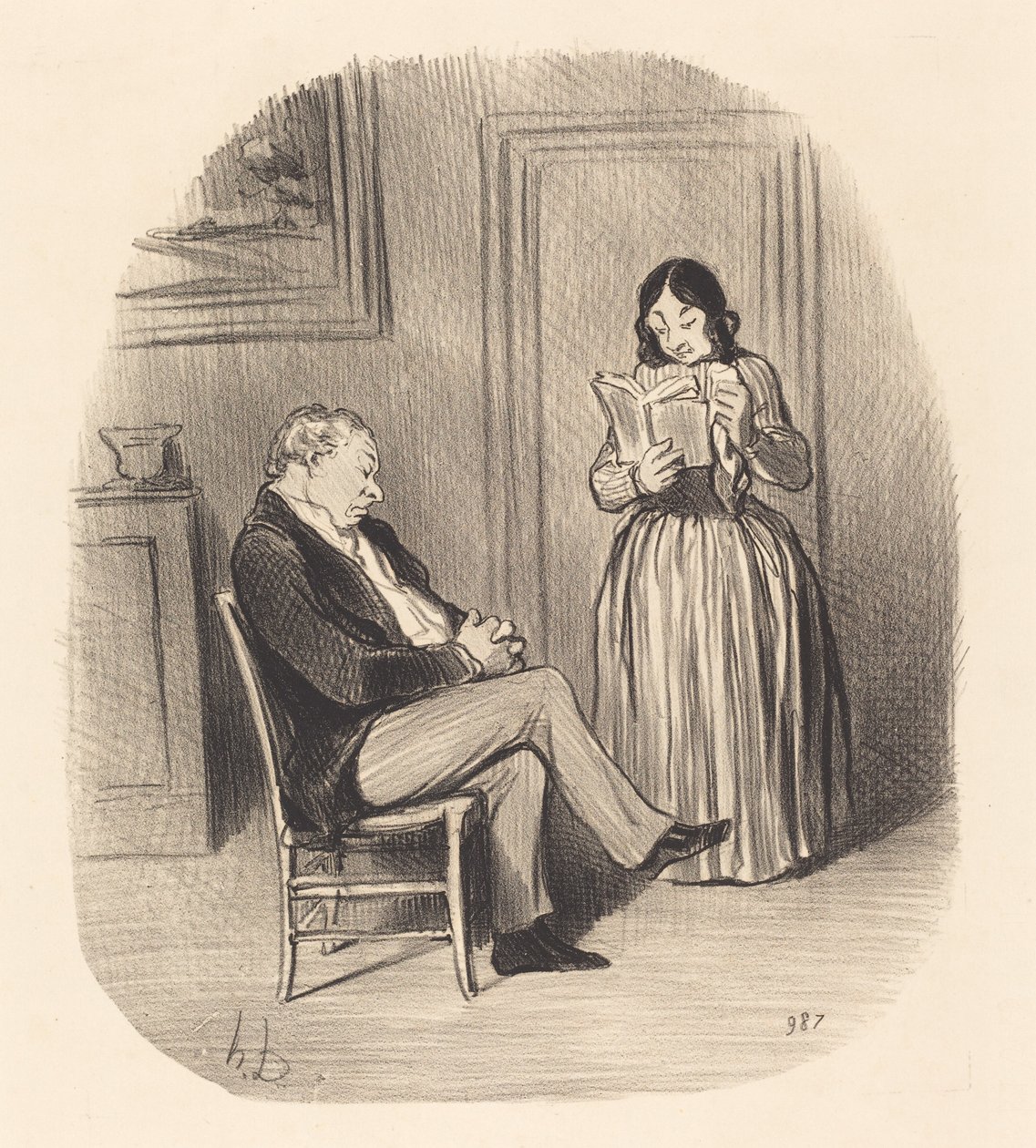 Bourgeois läses, efter middagen, några kapitel... av Honoré Daumier