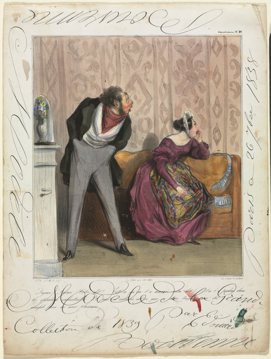 Caricaturana (skylt 36): Från vad! Från vad! Din hemgift?... av Honoré Daumier