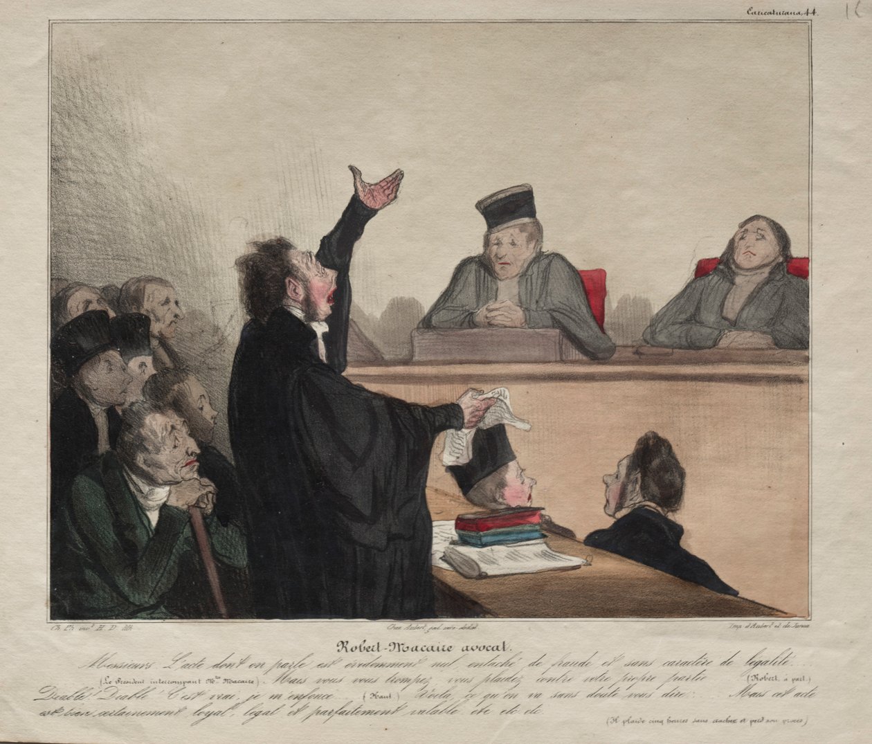 Caricaturana, skylt 44: Robert-Macaire, advokat, 1837. av Honoré Daumier
