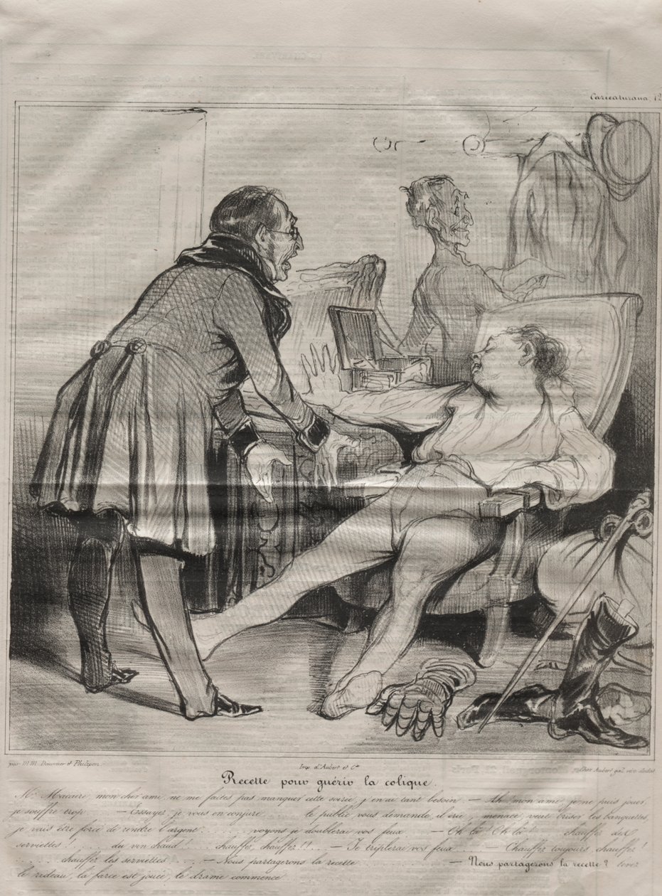 Caricaturana, tallrik 72: Recept för att bota kolik av Honoré Daumier