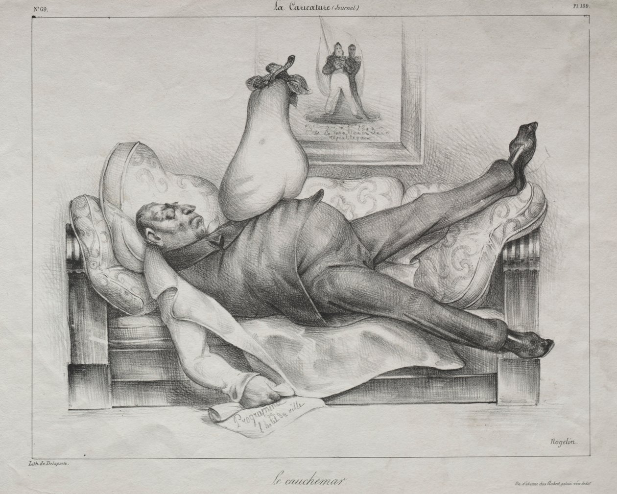 Karikatyr, skylt 139: Mardrömmen, 1832. av Honoré Daumier