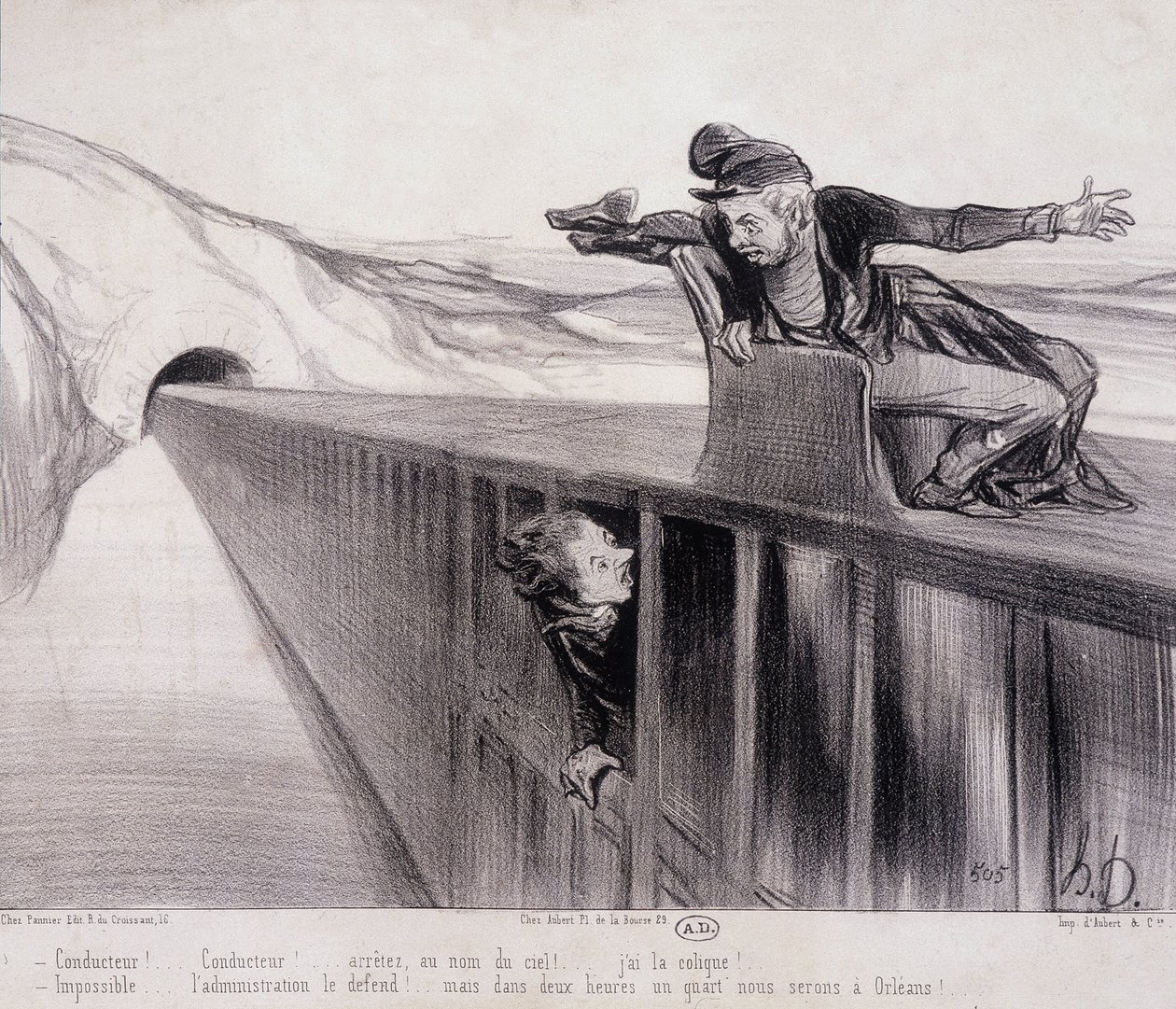 Tecknad serie av Daumier "" Les Chemins de Fer"", nd. 1800-talet av Honoré Daumier