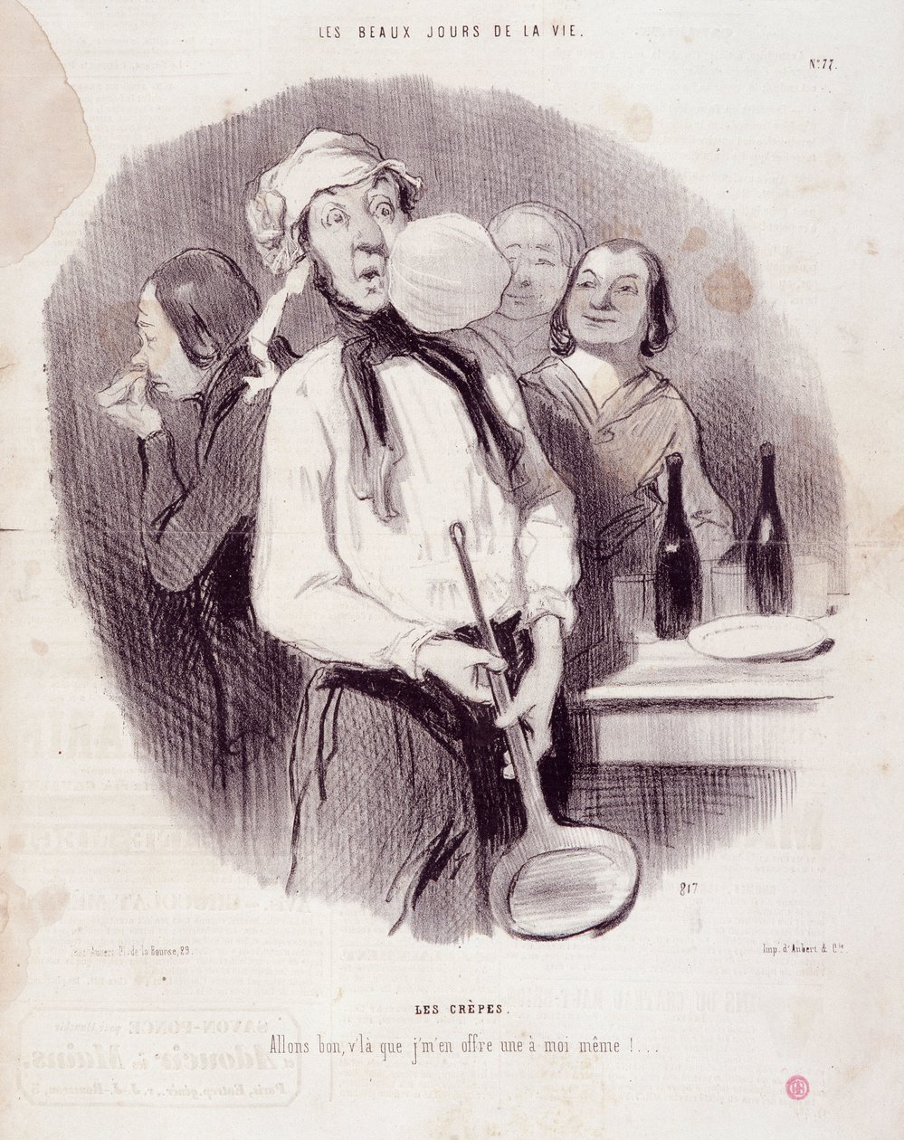 Tecknad film av en klumpig man. Serien "" Les Beaux Days de la Vie"": "" Les crepes... "" Gravyr av Honore DAUMIER (1808-1879). Utdrag ur tidningen "" Le Charivari"" 14 november av Honoré Daumier