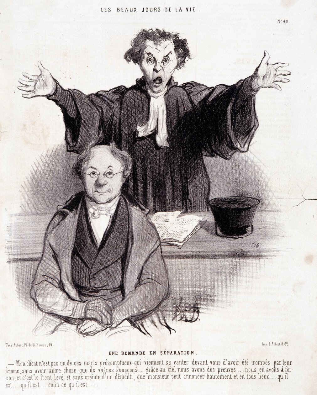 Tecknad film om skilsmässor: Serien "" The Beautiful Days of Life"": "" En begäran om separation..."". Gravyr av Honore DAUMIER (1808-1879). Utdrag ur tidningen "" Le Charivari"" 29 januari av Honoré Daumier