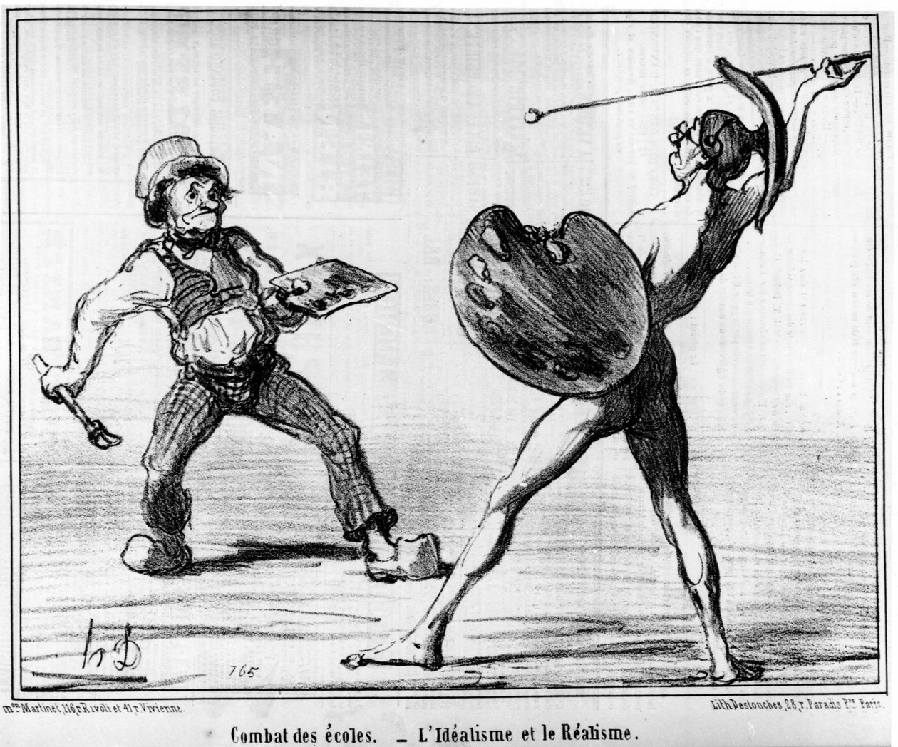Skolkamp. idealism och realism, hämtat från "" Målningar och salonger", Tecknad serie av Honore Daumier (1808-1879). “Charivari” av Honoré Daumier