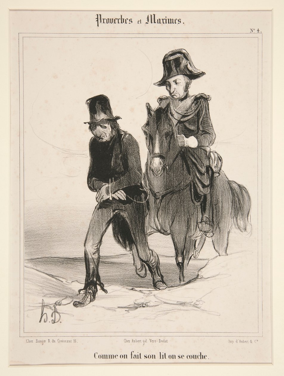 När man bäddar sin säng, lägger man sig, platt 4 från Ordspråk och Maxims av Honoré Daumier