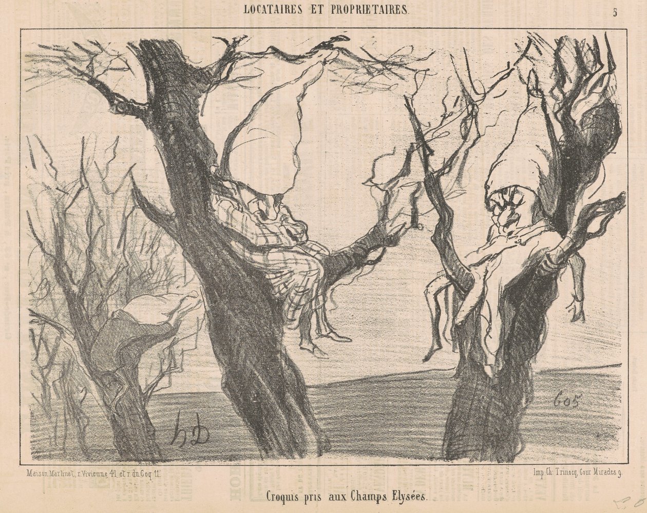 Skiss tagen på Champs Elysées av Honoré Daumier