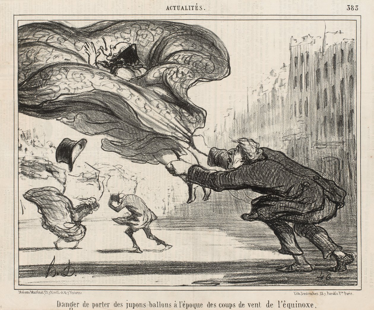 Risk för att bära ballongunderkjolar under dagjämningsstoringarna, publicerad 3 april av Honoré Daumier