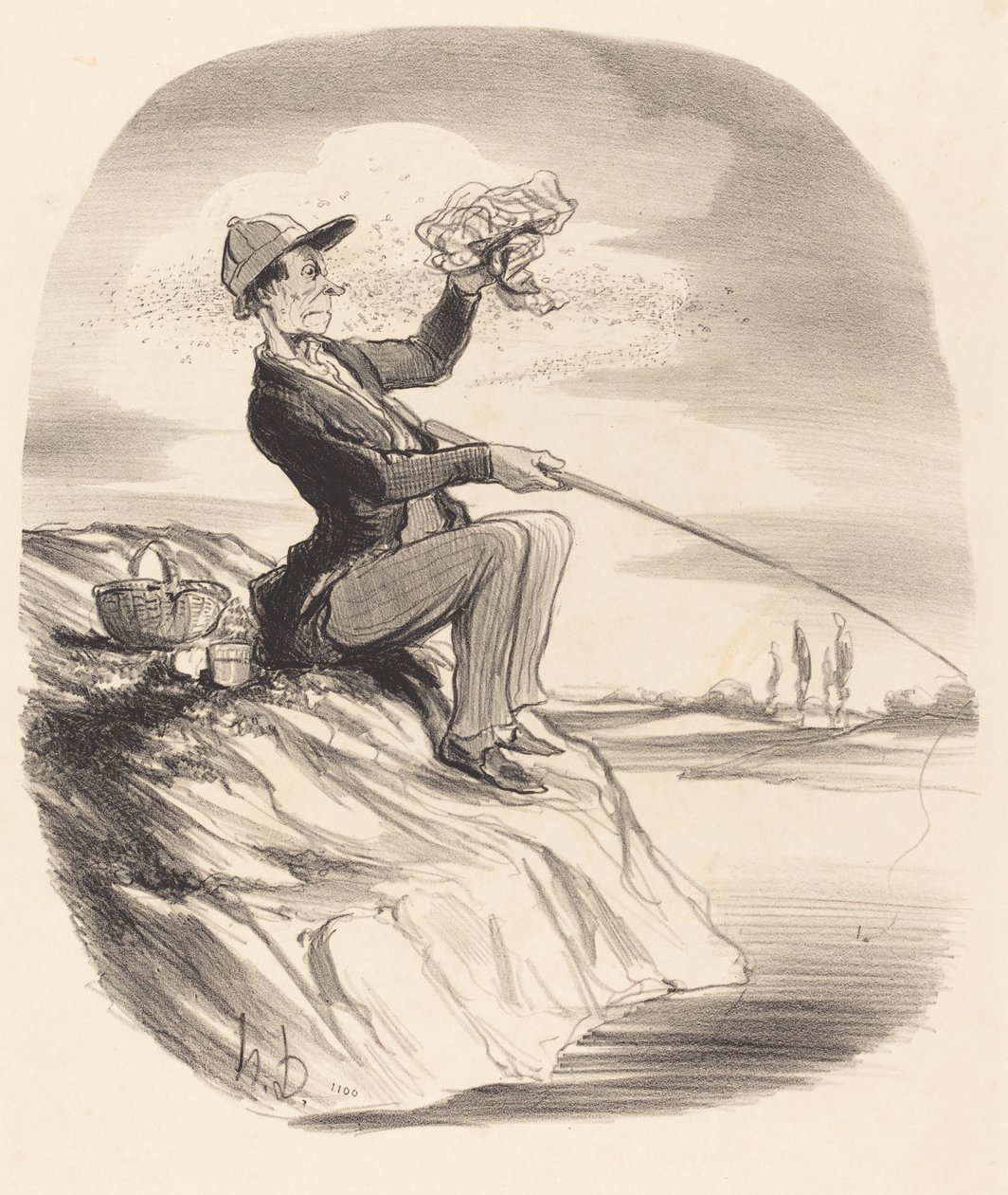 Besvär med att fiska... av Honoré Daumier