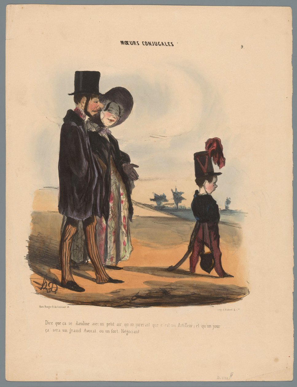 Echtpaar wandelt träffade snäll Att säga att det vaggar med lite luft (...) (titel på objekt) Gezinsituaties (serietitel) Konjugala seder (serietitel på objekt) av Honoré Daumier