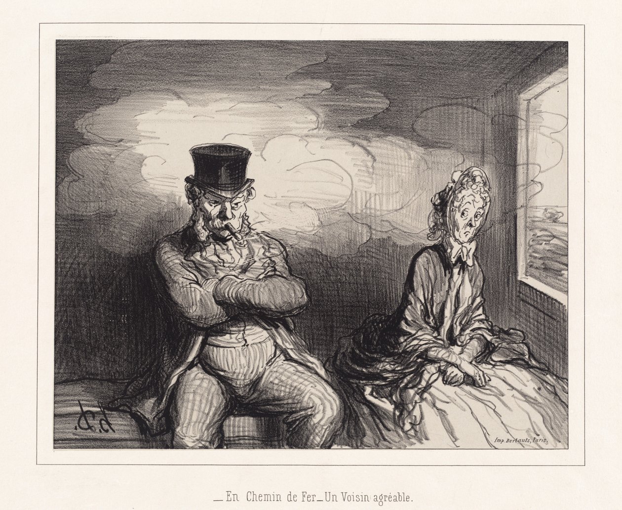 På järnvägen... En trevlig granne av Honoré Daumier