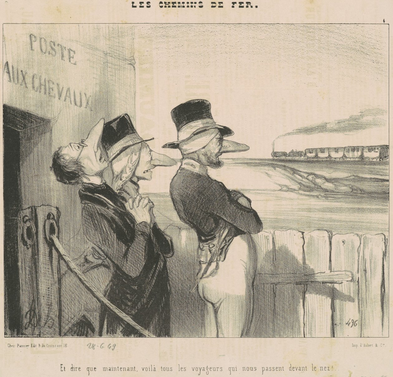 Och... Voila... Resenärerna som passerar oss framför näsan på oss! av Honoré Daumier