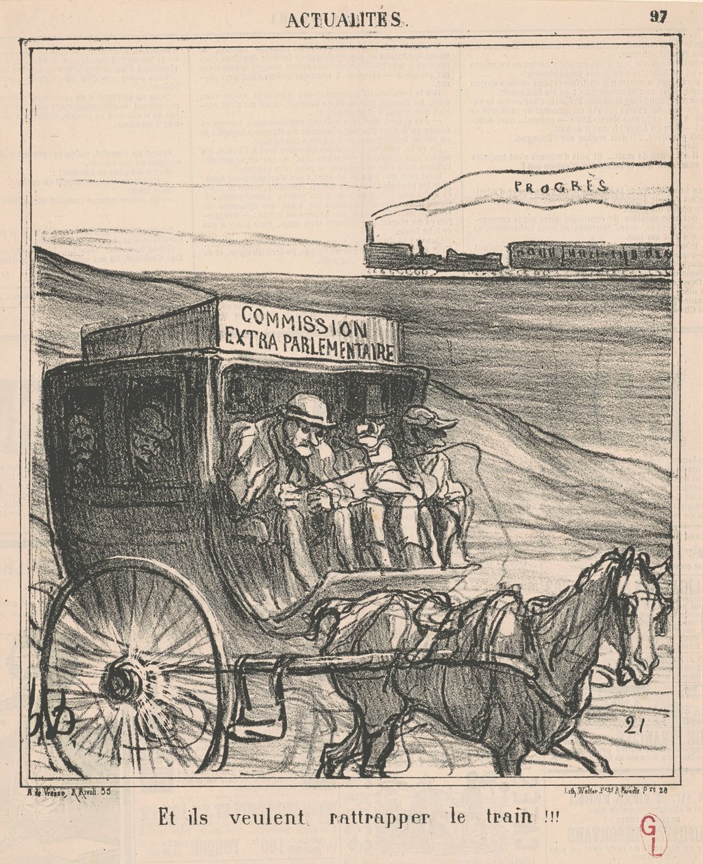 Och de vill hinna med tåget!!! av Honoré Daumier
