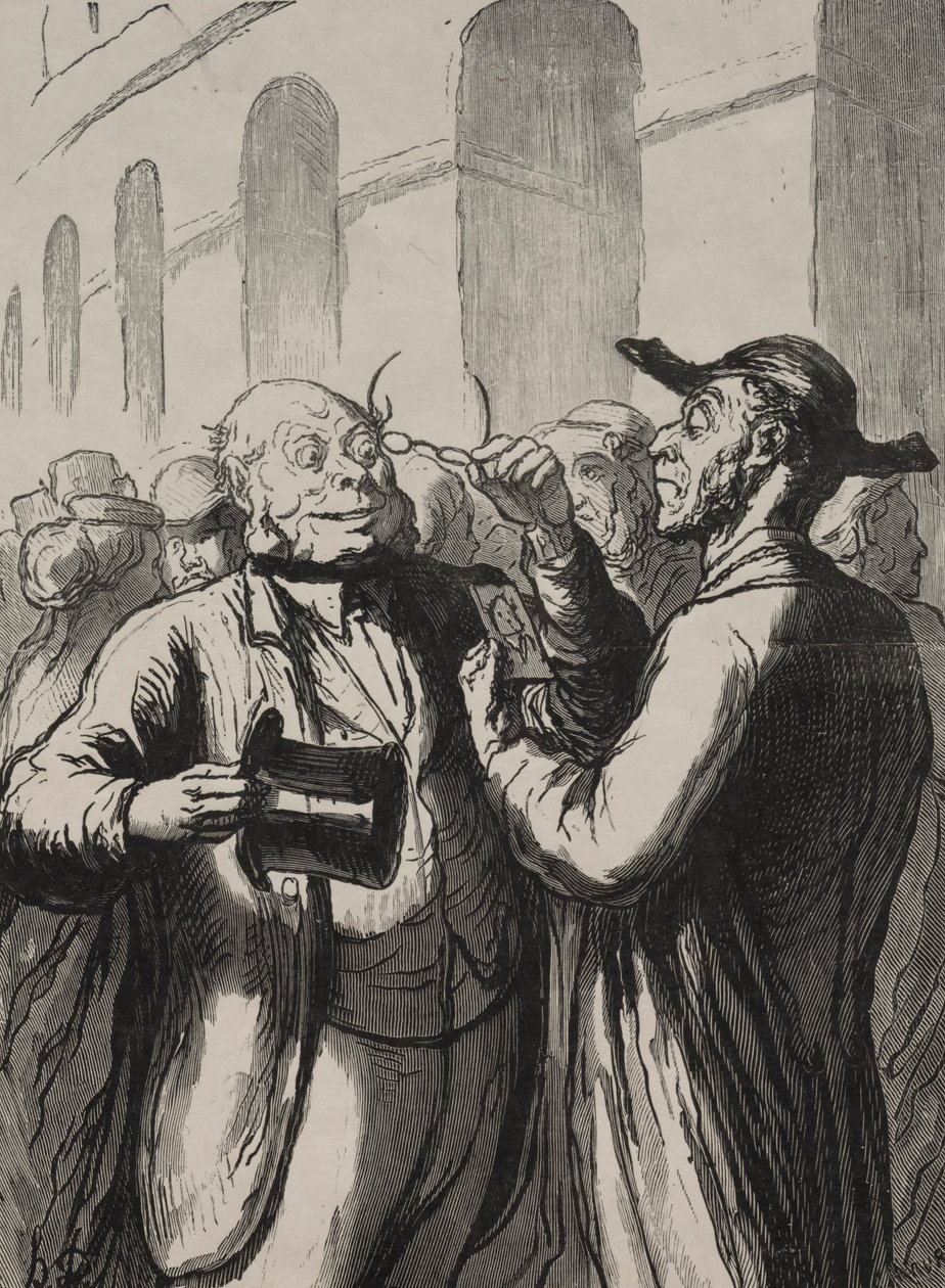 Universell utställning: Inspektionen av fotografier vid vändkorsarna.... av Honoré Daumier