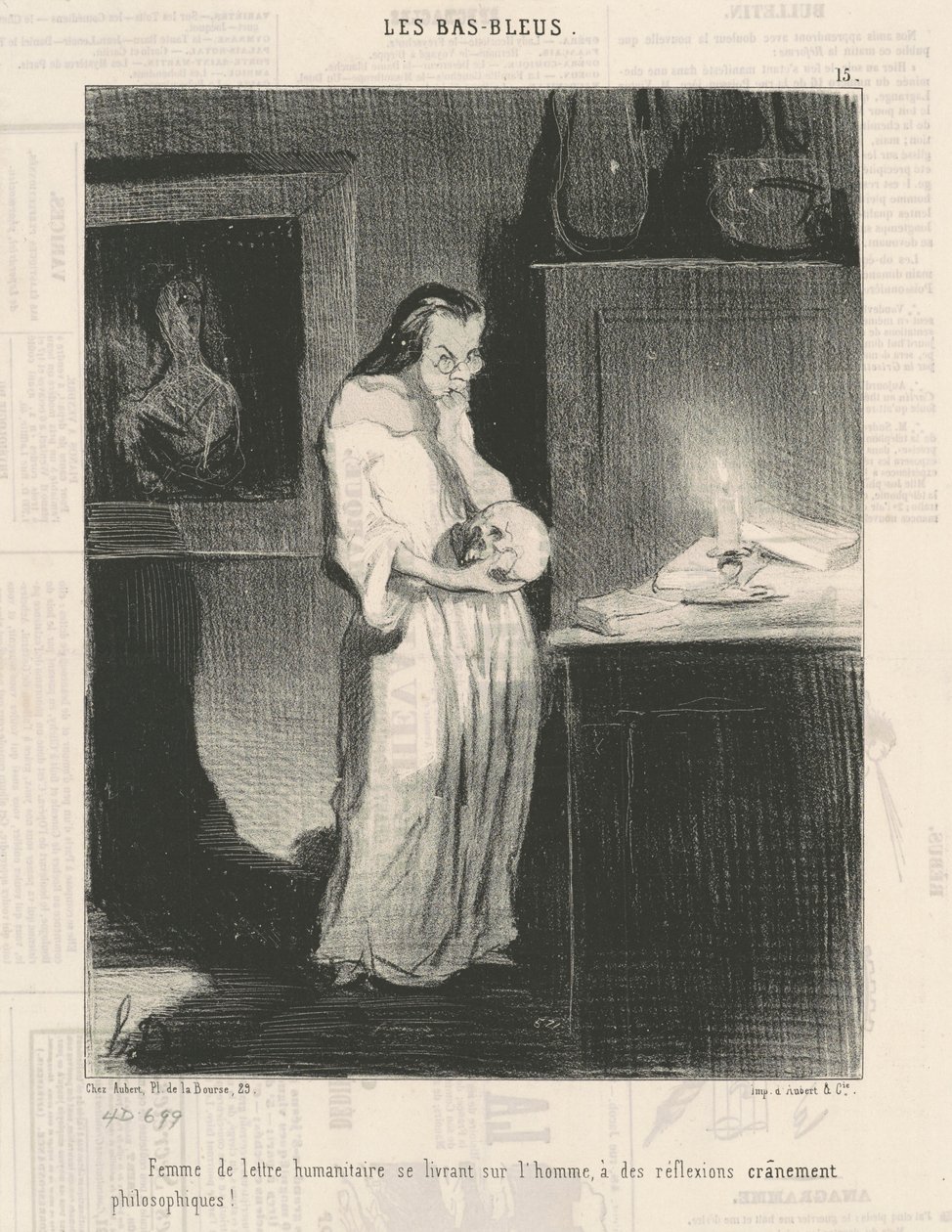 Kvinna med humanitära brev som hänger sig åt mannen ... av Honoré Daumier
