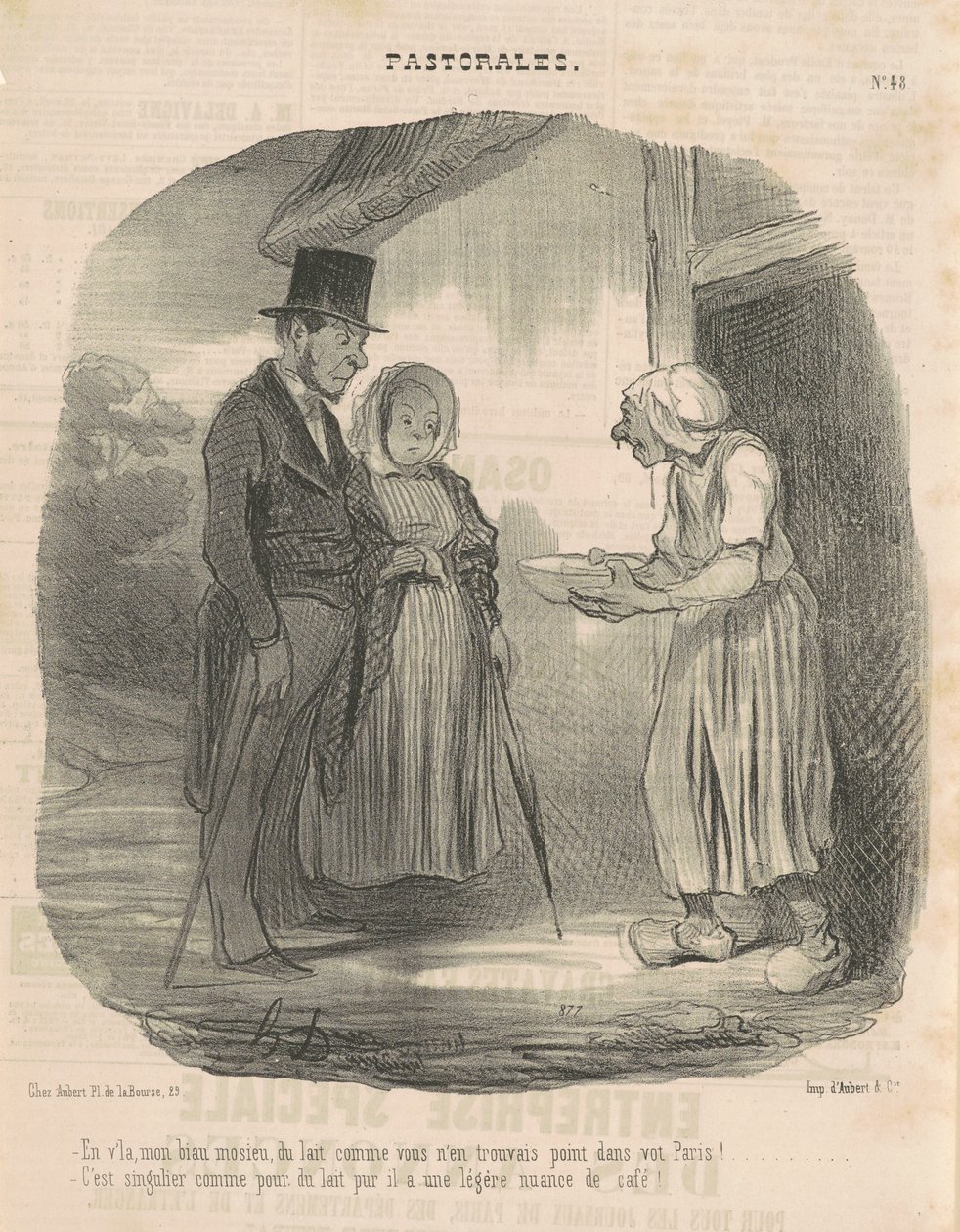 Kvinna med humanitära brev som hänger sig åt mannen ... av Honoré Daumier