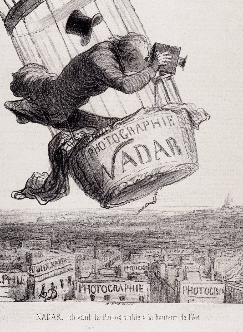 Gaspard Felix Tournachon dit Felix Nadar (1820-1910) lyfter fotografiet till konstens höjd. Litografi baserad på ritning på papper. Mått: 29x41cm. av Honoré Daumier