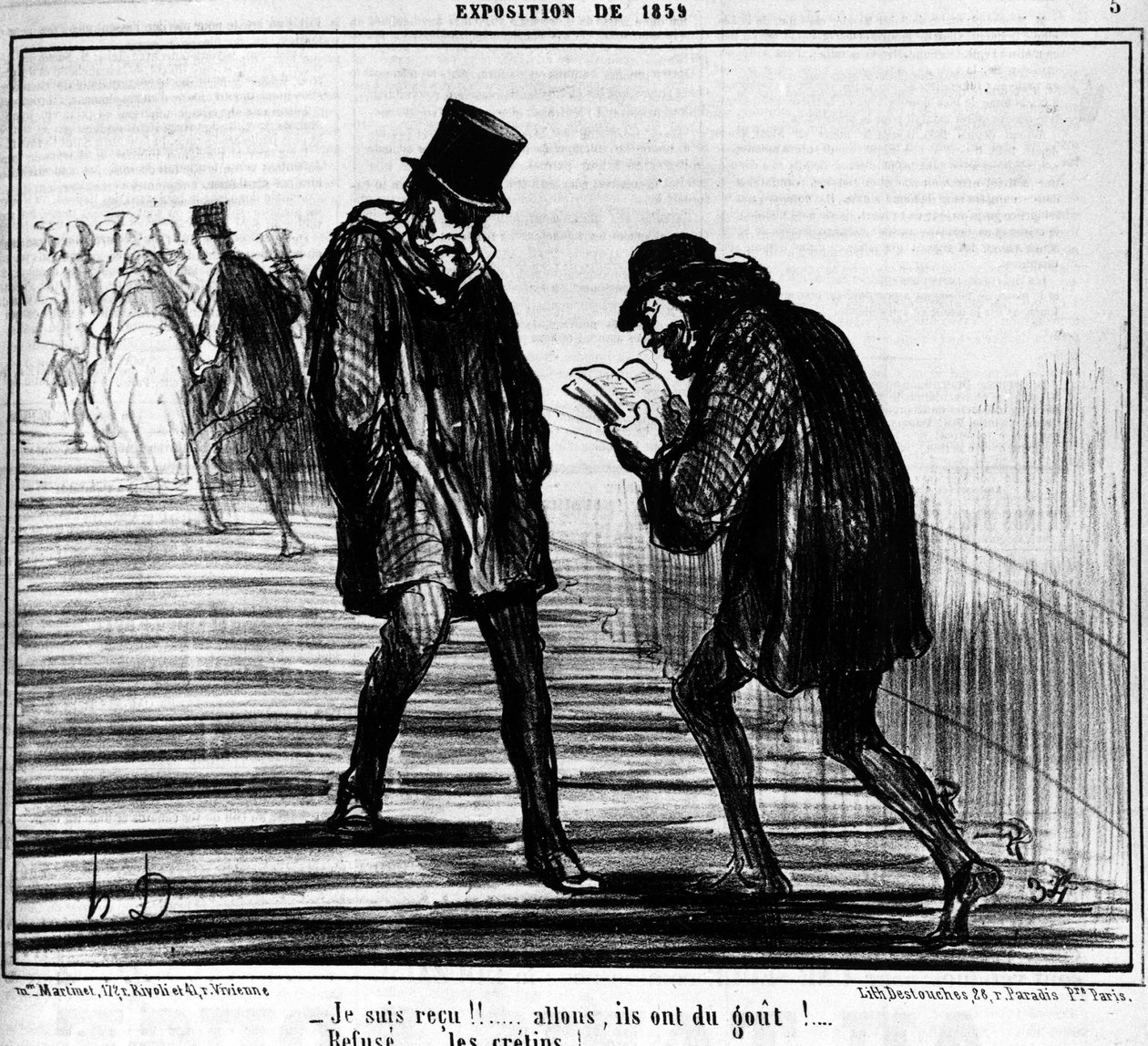 Jag är mottagen!!... Kom igen, de smakar!... - Vägra... idioter! , hämtat från "" Paintings and Salons", tecknad serie av Honore Daumier (1808-1879). “Charivari” av Honoré Daumier