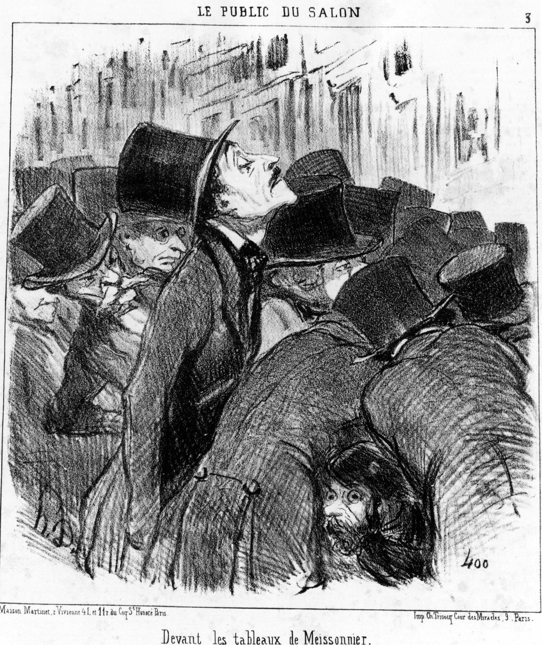 Framför Meissonniers målningar, hämtade från "" Målningar och salonger", tecknad serie av Honore Daumier (1808-1879). “Charivari” av Honoré Daumier