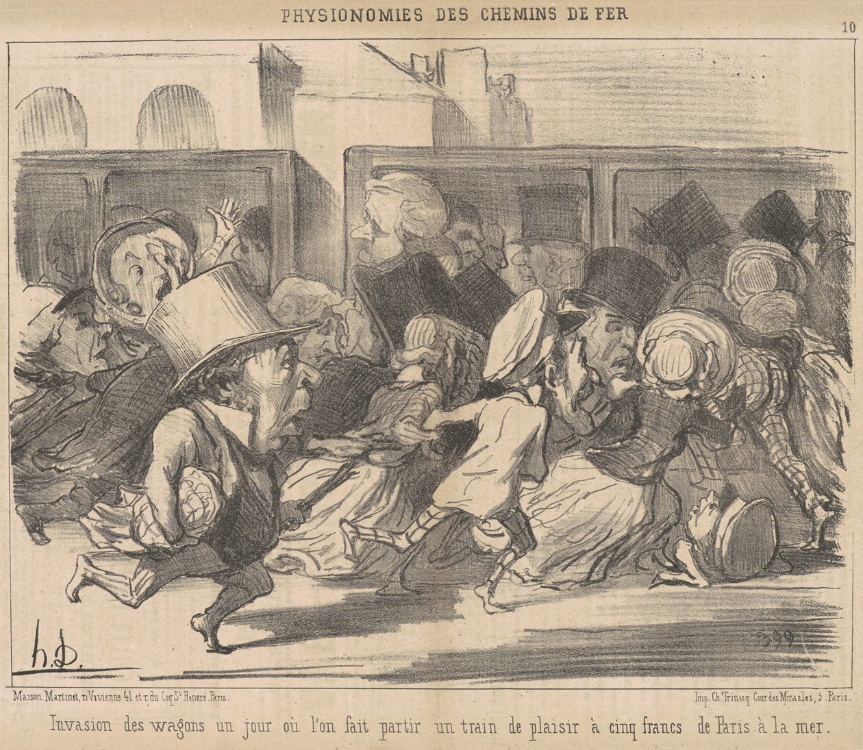 Invasion av vagnarna en dag när vi går av Honoré Daumier