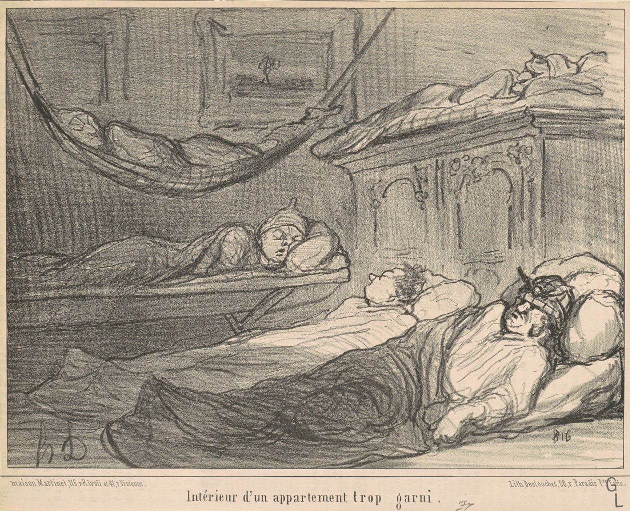 Interiören i en överfylld lägenhet... av Honoré Daumier