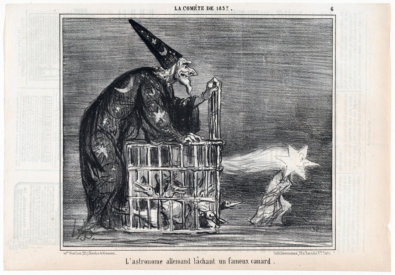 Kometen 1857, den tyska astronomen som släpper en berömd anka, från Le Charivari, pub. 1858. av Honoré Daumier