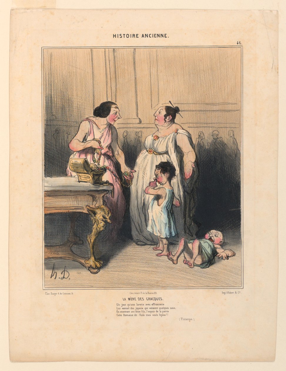 The Mother of the Gracchi, skylt 46 från Ancient History av Honoré Daumier