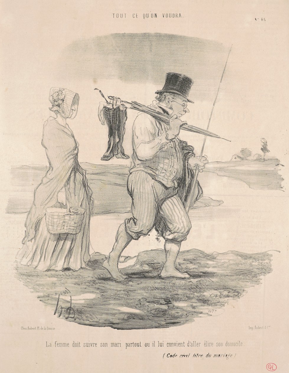 Hustrun borde följa sin man... av Honoré Daumier