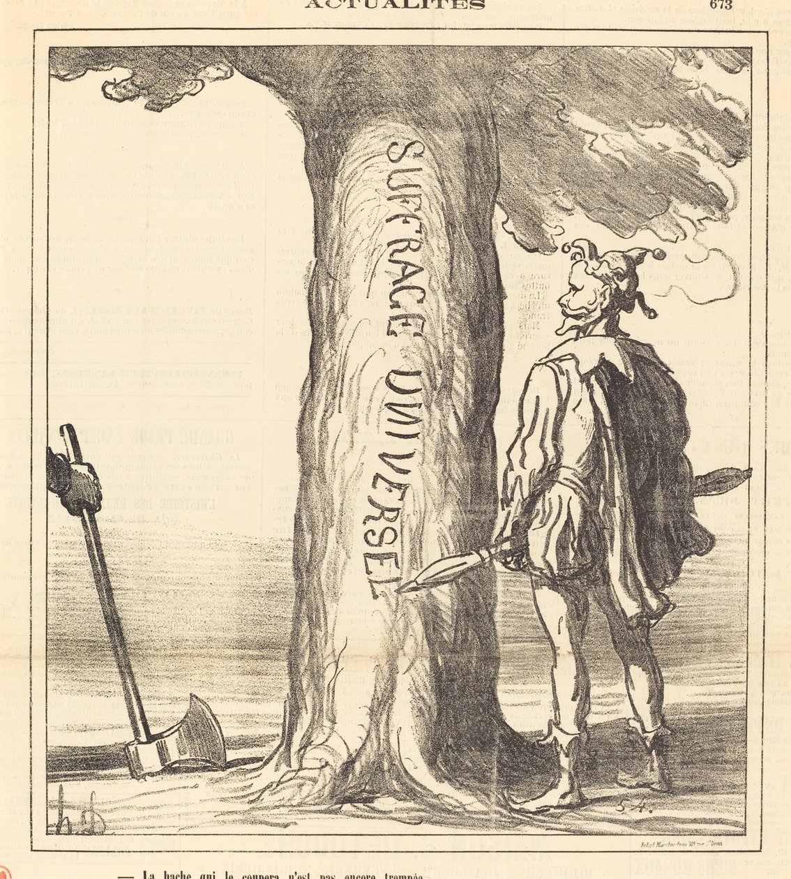 Yxan som ska hugga den är ännu inte härdad av Honoré Daumier
