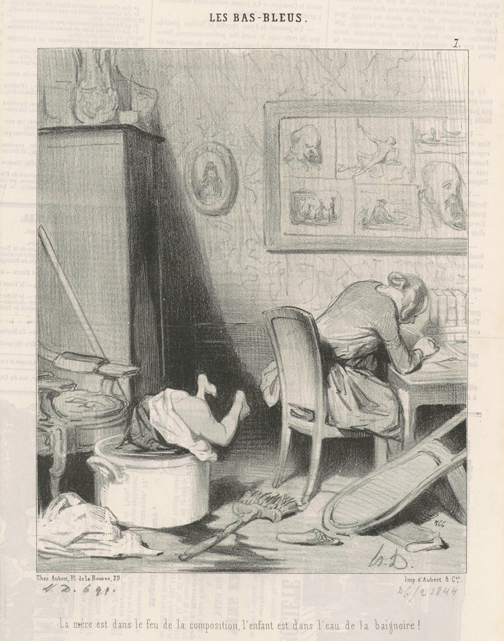 Mamman i kompositionens eld, barnet är i badkarets vatten! av Honoré Daumier