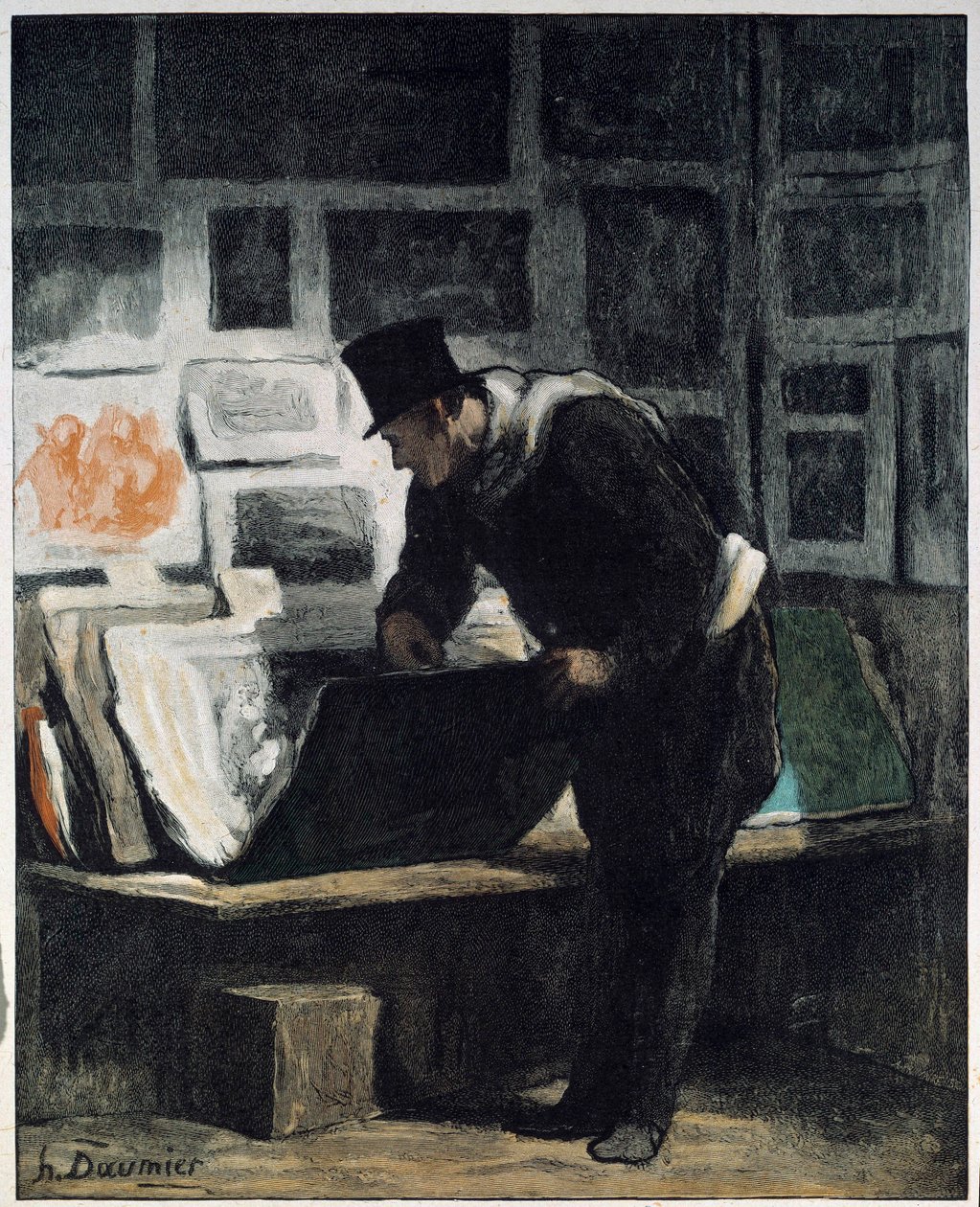L "amatör d" trycker Teckning av Honore Daumier av Honoré Daumier