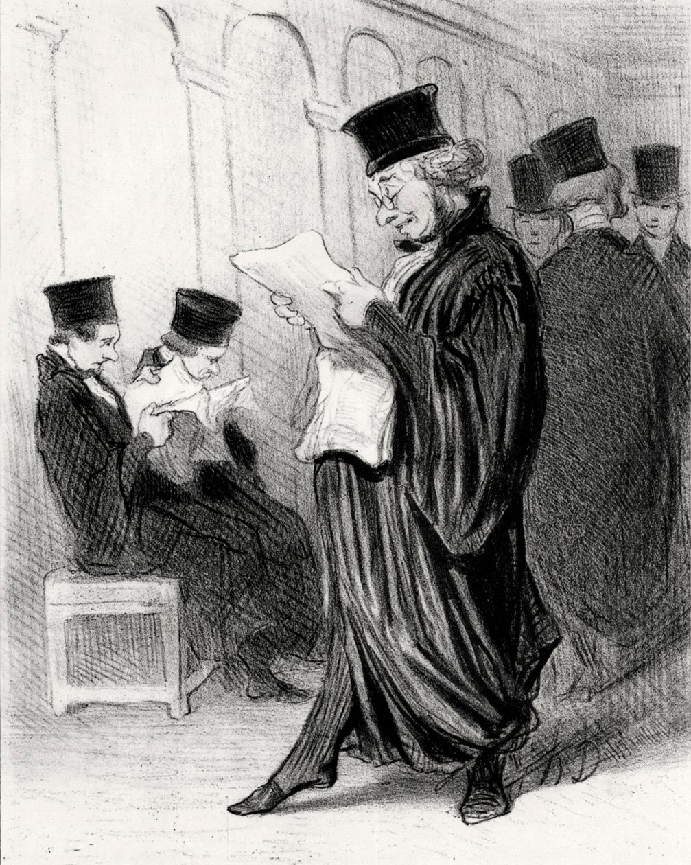 Advokat Chabotard medan han i en juridisk tidskrift läste en lovtal om sig själv, 1846. av Honoré Daumier