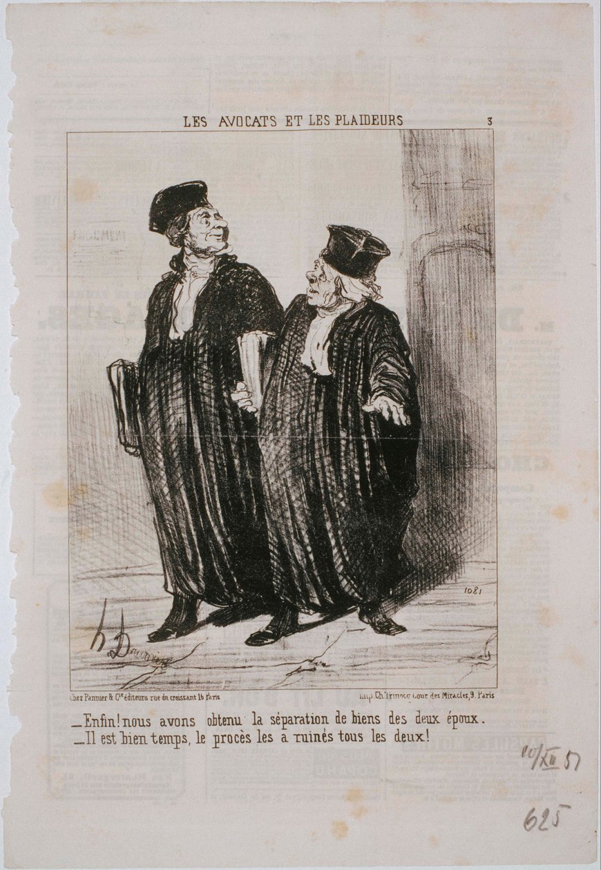 Advokater och processdeltagare: Äntligen! Vi har erhållit åtskiljande av egendom... av Honoré Daumier