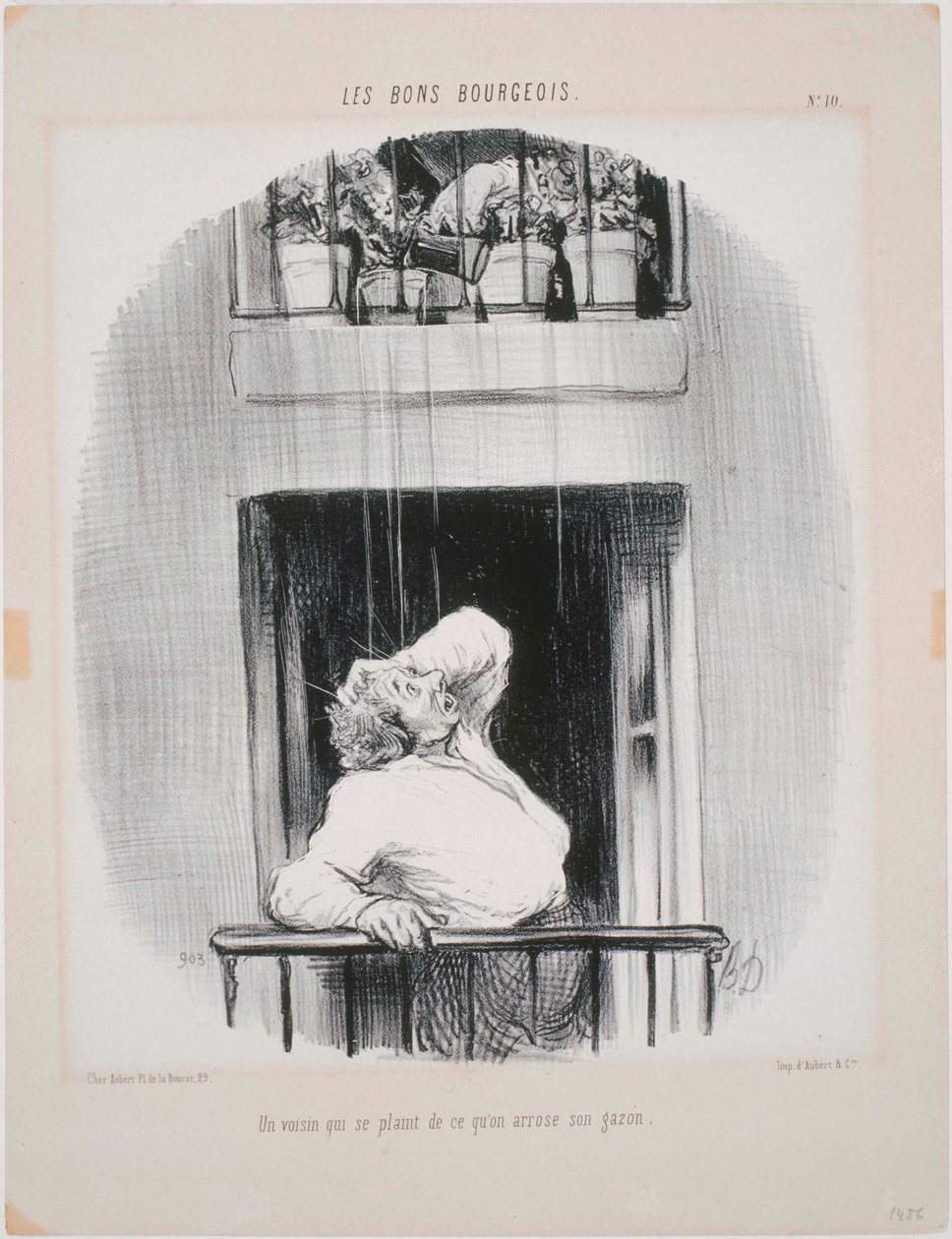 Les Bons Bourgeois: En granne som klagar över att bli vattnad av Honoré Daumier
