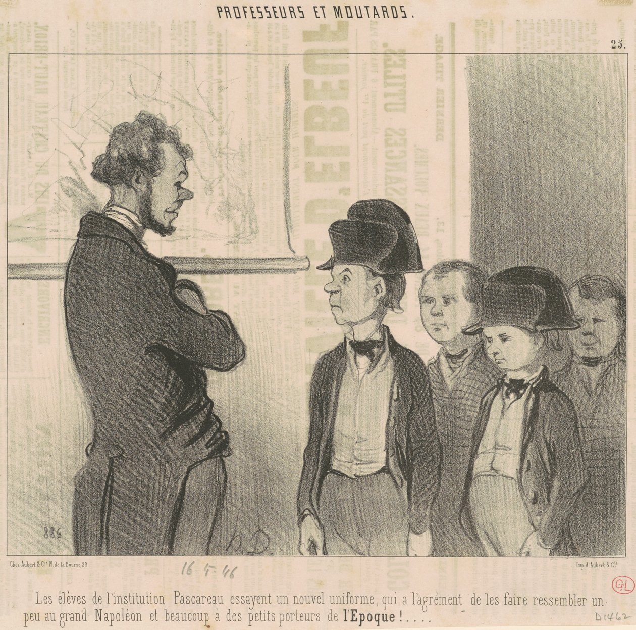 Studenterna på institutionen Pascareau provar en ny uniform... av Honoré Daumier