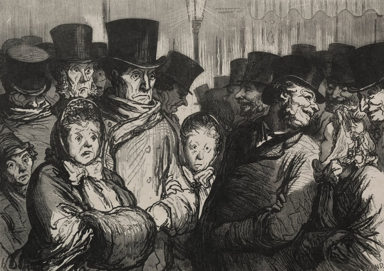 Teatrarna: kommer ut ur dramat och kommer ut ur linorna. av Honoré Daumier