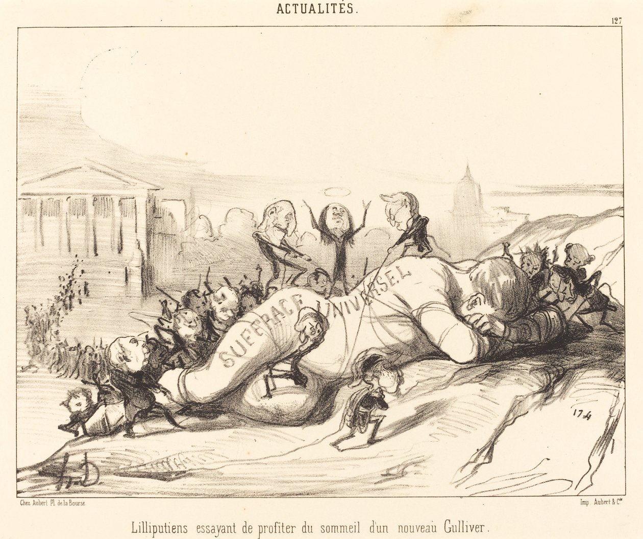 Lilliputians försöker sova... av Honoré Daumier