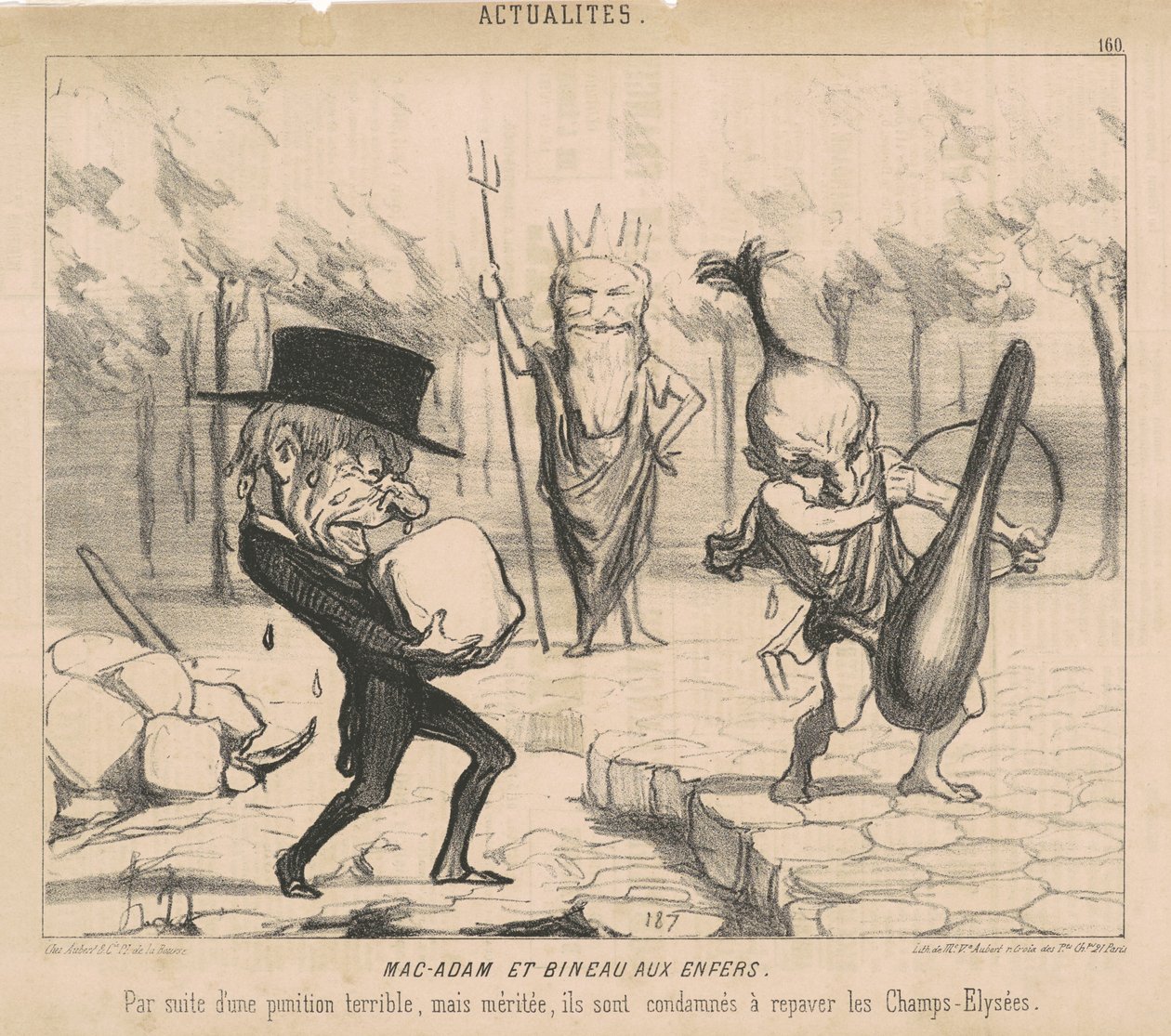 Mac-Adam [sic] och Bineau i helvetet. Efter ett fruktansvärt men välförtjänt straff döms de att återupprätta Champs Elysées. av Honoré Daumier