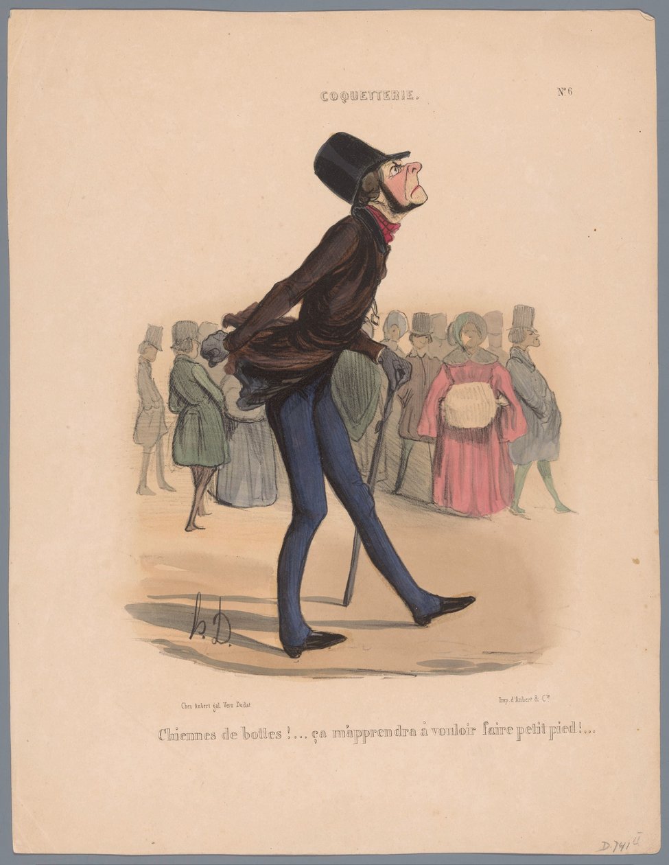 Man går i skor som är för små Chiennes de bottes! (...) (titel på objekt) Vanity (serietitel) Coquetry (serietitel på objekt) av Honoré Daumier