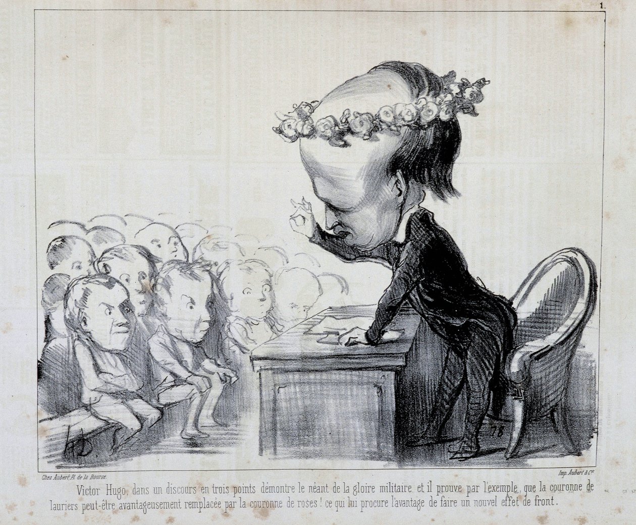 Minnen från fredskongressen: Victor Hugo (nr 1 i serien) - av Daumier, i "" Charivari"" av 1849-09-06 av Honoré Daumier