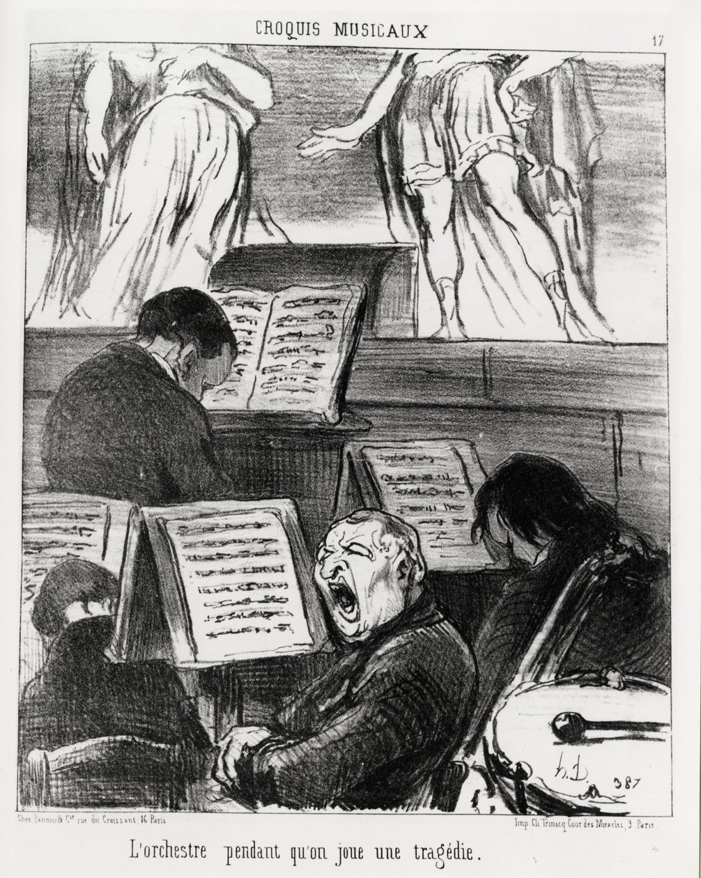 Musikaliska skisser: orkestern under en tragedi. Illustration av Honore Daumier (1808-1879), publicerad i Charivari den 5 april 1852. av Honoré Daumier