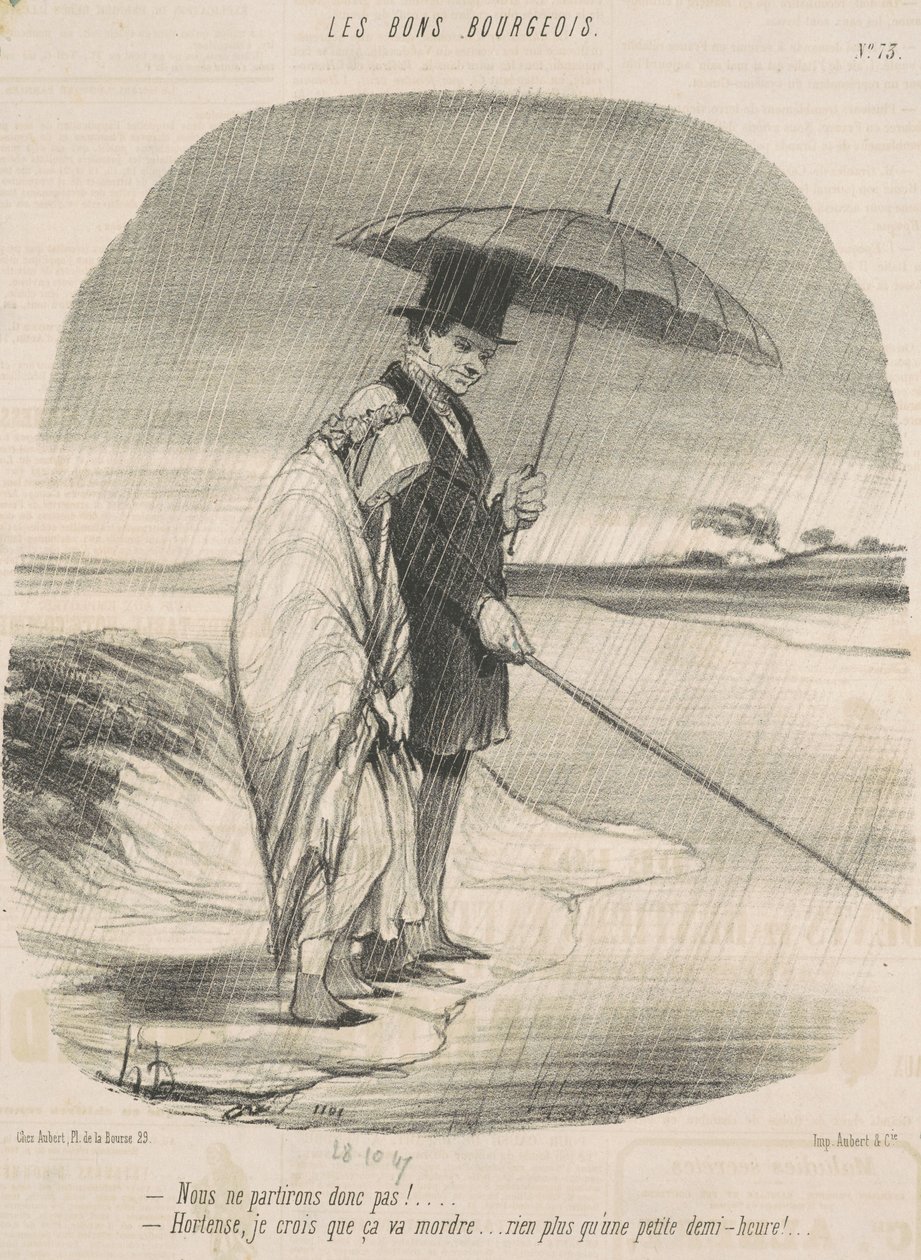 Så vi går inte! -Hortense, jag tror att den kommer att bita ihop. . . Inget mer än en halvtimme! av Honoré Daumier