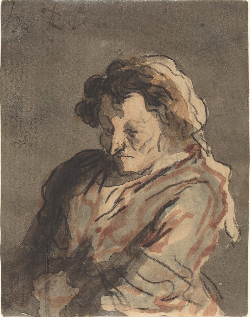 Gammal kvinna sittande av Honoré Daumier